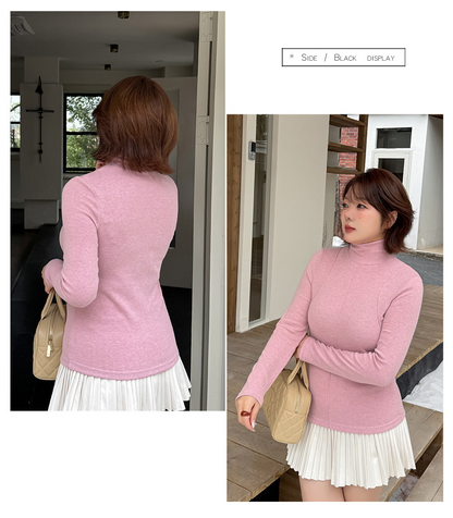 大きいサイズ レディース フロントラインタートルネック起毛ニットインナー LL 3L 4L 5L