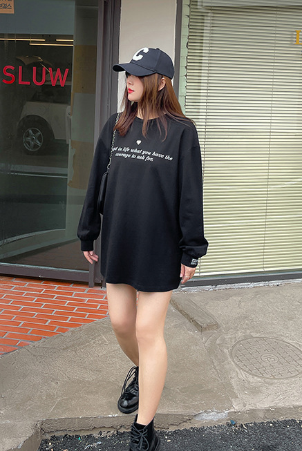 大きいサイズ レディース ハートチャームラウンドネックプリント長袖スウェットTシャツ LL 3L 4L 5L