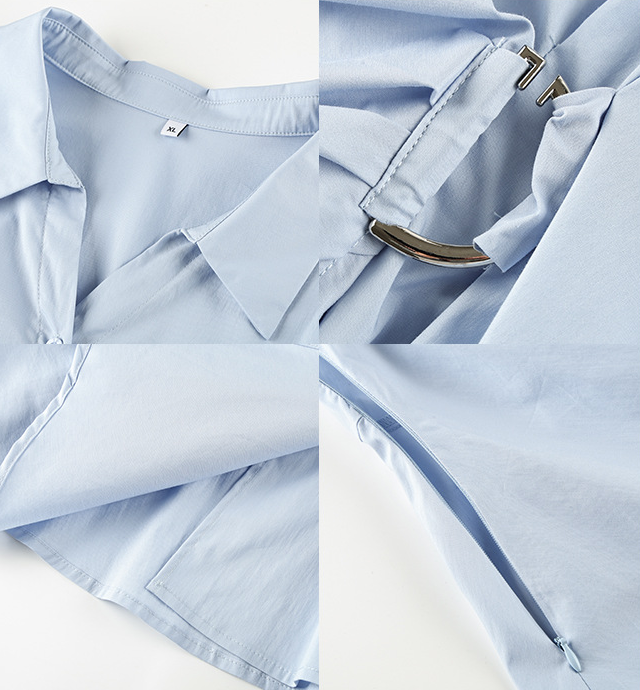 大きいサイズ レディース サイドリングバックル半袖カラーシャツ LL 3L 4L 5L 6L