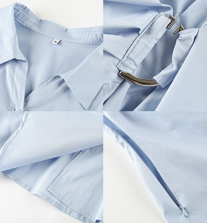 大きいサイズ レディース サイドリングバックル半袖カラーシャツ LL 3L 4L 5L 6L