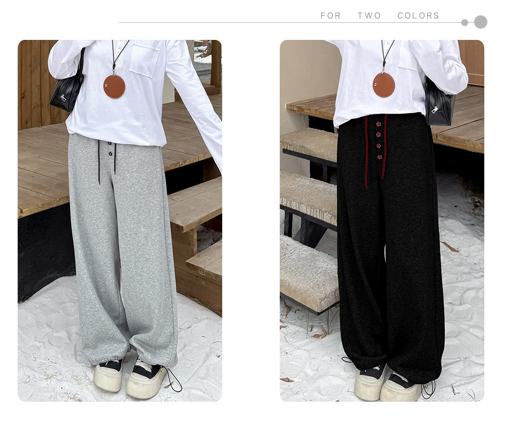 大きいサイズ レディース フラワーボタン付きフリース裏地スウェットパンツ LL 3L 4L 5L