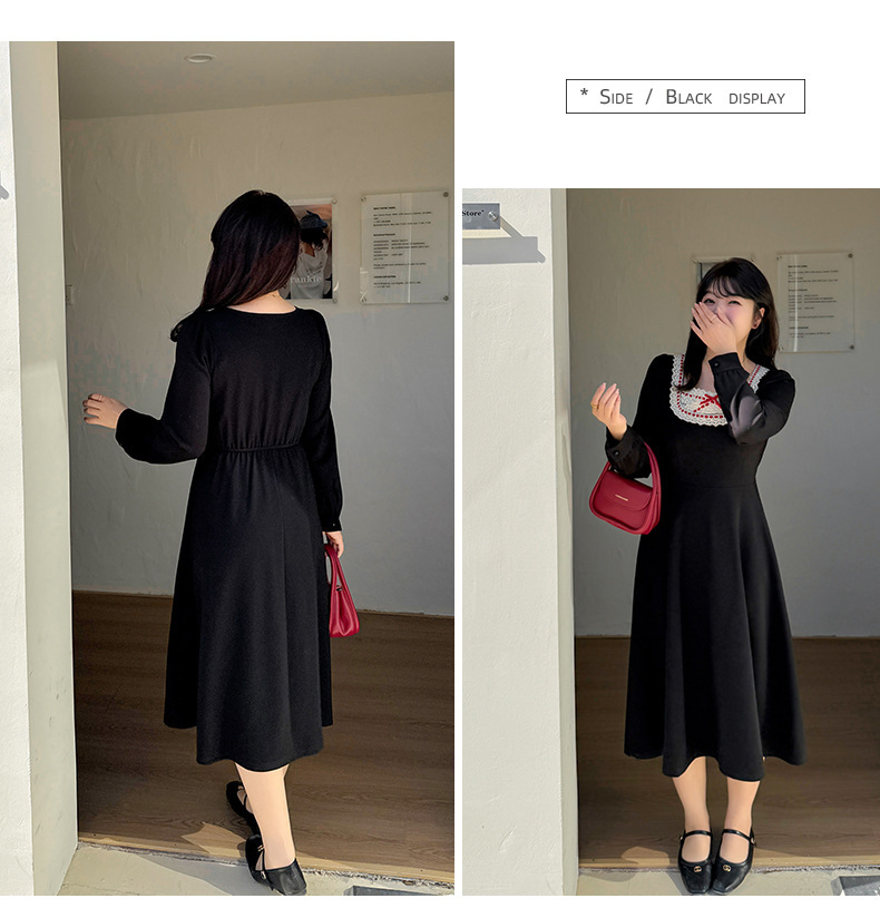 大きいサイズ レディース スクエアネックリボンレースワンピース LL 3L 4L 5L