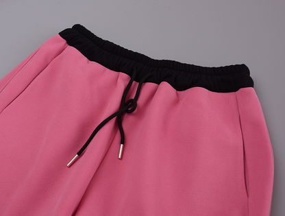 大きいサイズ レディース ニットコントラストウエストバンドストレートカジュアルパンツ LL 3L 4L 5L