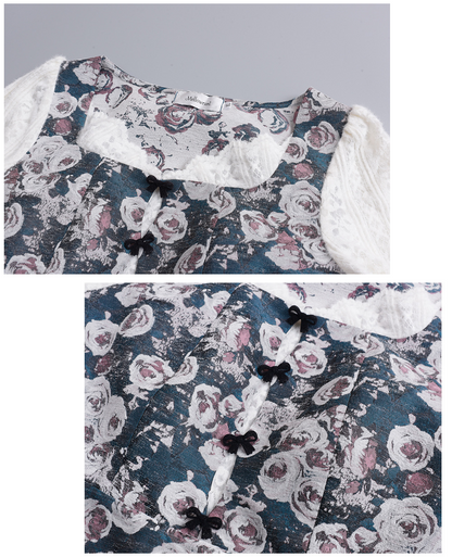 大きいサイズ レディース フレンチレースジャカードパッチワーク花柄ワンピース LL 3L 4L 5L