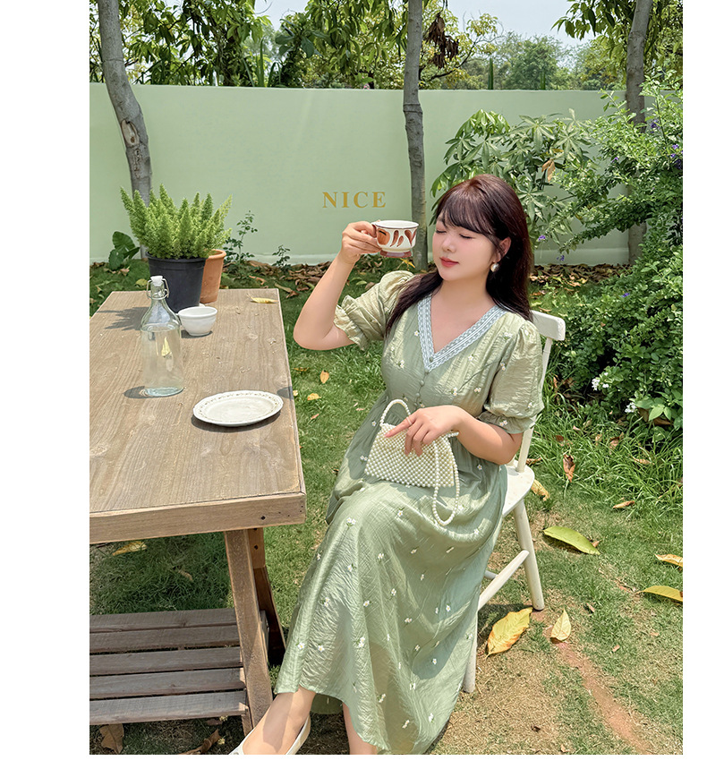 大きいサイズ レディース レースVネックフラワー刺繍ワンピース LL 3L 4L 5L