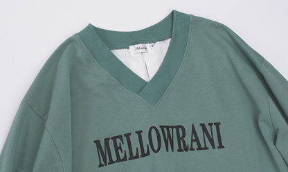 大きいサイズ レディース Vネックフェイクツーピースプルオーバースウェットシャツ LL 3L 4L 5L