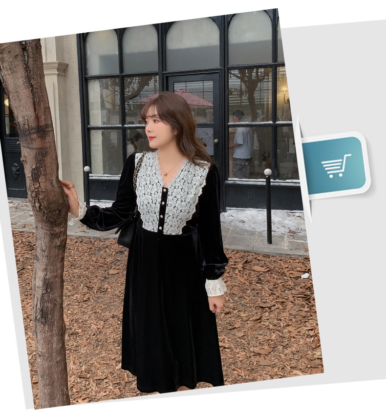 大きいサイズ レディース Vネックレースベルベットエレガントワンピース  LL 3L 4L 5L 6L