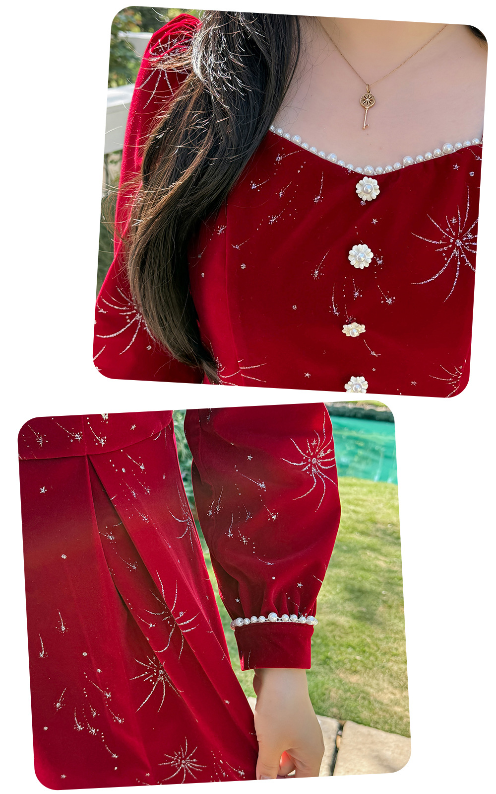 大きいサイズ レディース ビーズ花火柄ベルベットフレンチワンピース LL 3L 4L 5L