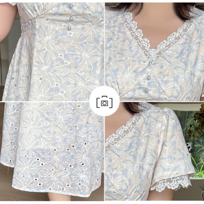 大きいサイズ レディース フラワーレース刺繍Vネックワンピース LL 3L 4L 5L