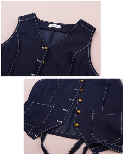 大きいサイズ レディース ネイビーブルーデニムツーピース（ベスト＋スカート） LL 3L 4L 5L