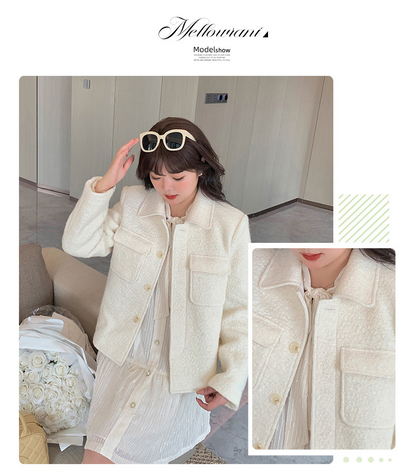 大きいサイズ レディース 厚手ミルキーホワイトショートジャケット LL 3L 4L 5L