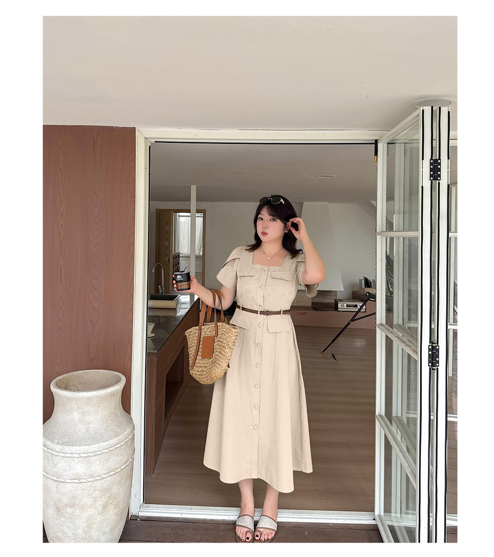 大きいサイズ レディース ワークポケットスクエアネックワンピース LL 3L 4L 5L