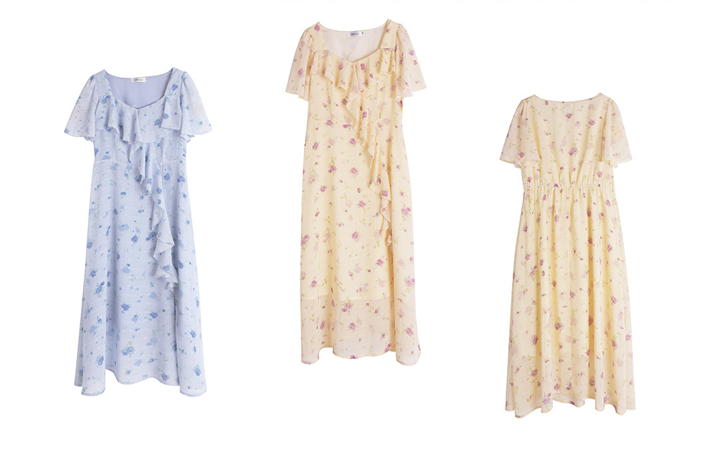 大きいサイズ レディース フレンチフリル花柄プリントワンピース LL 3L 4L 5L
