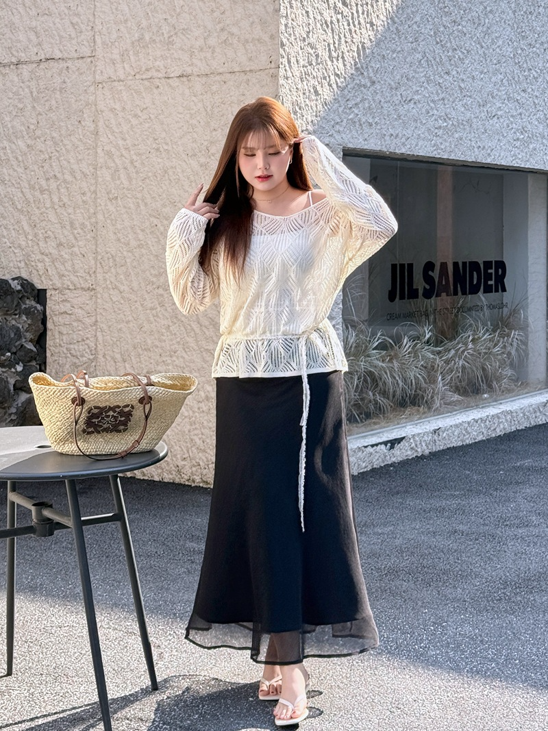 大きいサイズ レディース セットアップ（透かし編みニット＋ダブルレイヤーマキシスカート(別売)） LL 3L 4L 5L