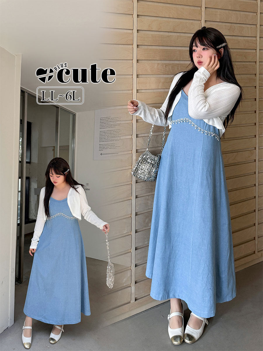 大きいサイズ レディース ツーピース（カーディガン＋デニムキャミソールワンピース） LL 3L 4L 5L 6L