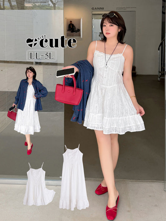 大きいサイズ レディース ストライプ柄ジャカードコットンフリルワンピース（ミニ / ロング） LL 3L 4L 5L