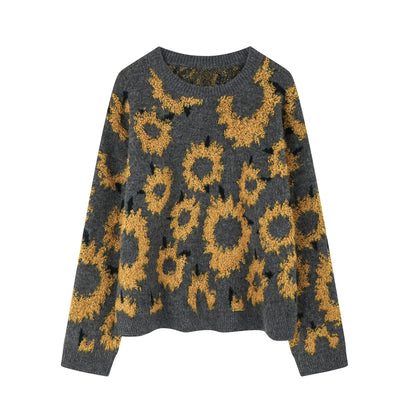 大きいサイズ レディース ひまわり柄カジュアルルーズセーター（レース付き） LL 3L 4L