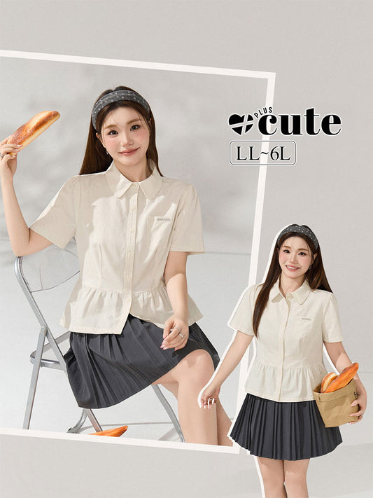 大きいサイズ レディース ロゴ刺繍フリル半袖ブラウス LL 3L 4L 5L 6L