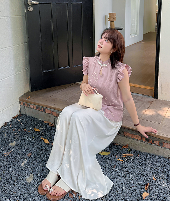 大きいサイズ レディース ロングワイドレッグスカートパンツ（ホワイト/ブラック） LL 3L 4L