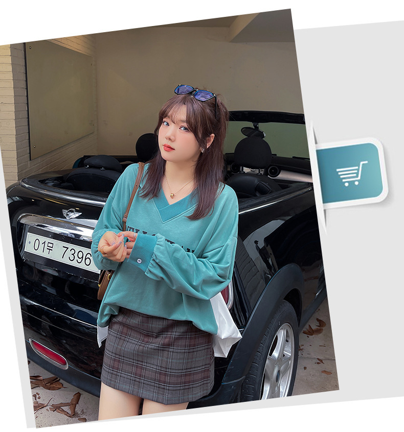 大きいサイズ レディース Vネックフェイクツーピースプルオーバースウェットシャツ LL 3L 4L 5L