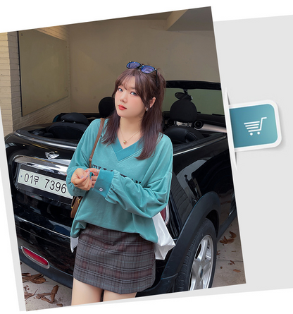 大きいサイズ レディース Vネックフェイクツーピースプルオーバースウェットシャツ LL 3L 4L 5L