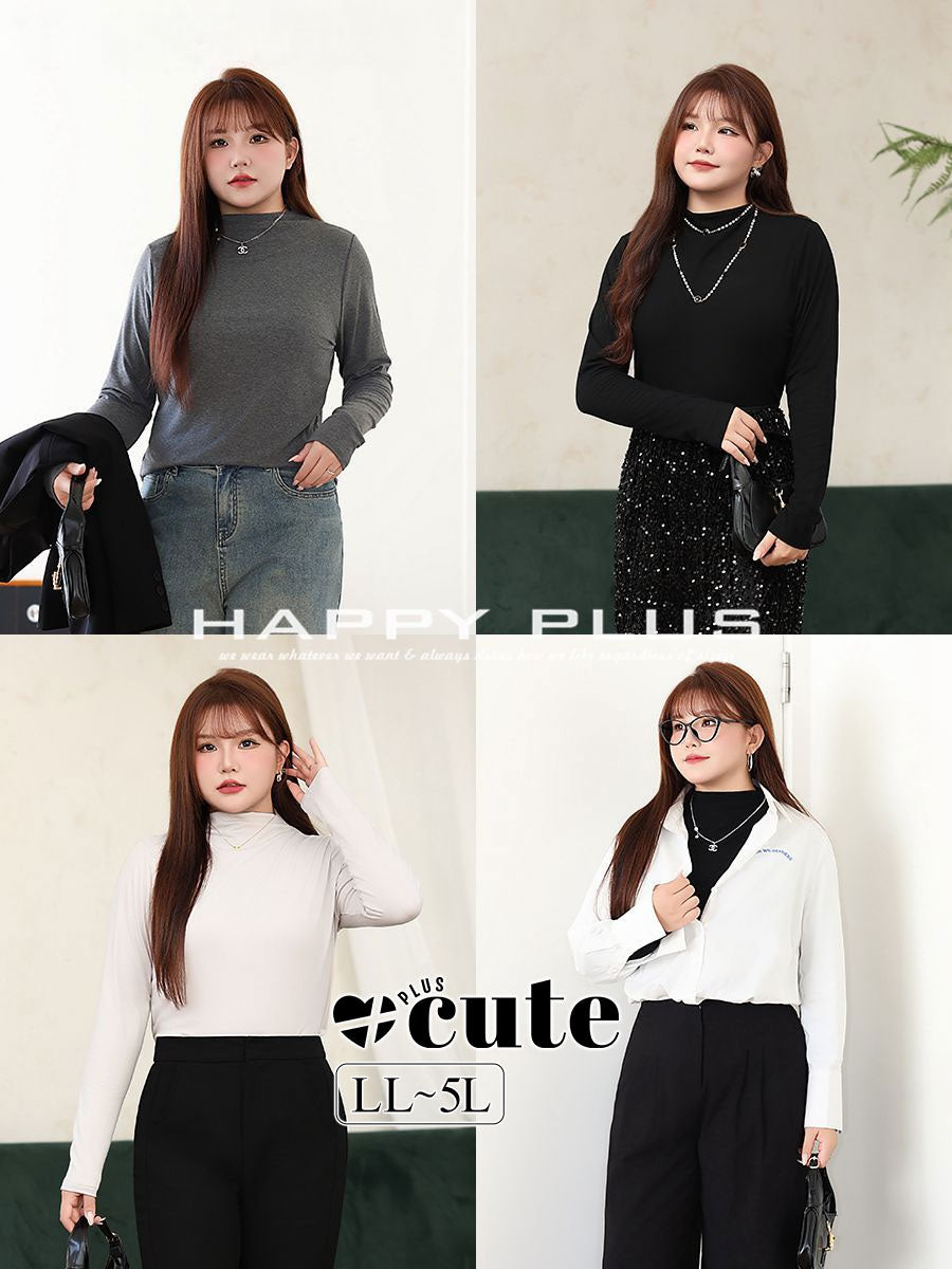 大きいサイズ レディース ハイネック長袖スタイリッシュインナーシャツ LL 3L 4L 5L