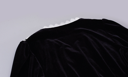 大きいサイズ レディース Vネックレースベルベットエレガントワンピース  LL 3L 4L 5L 6L