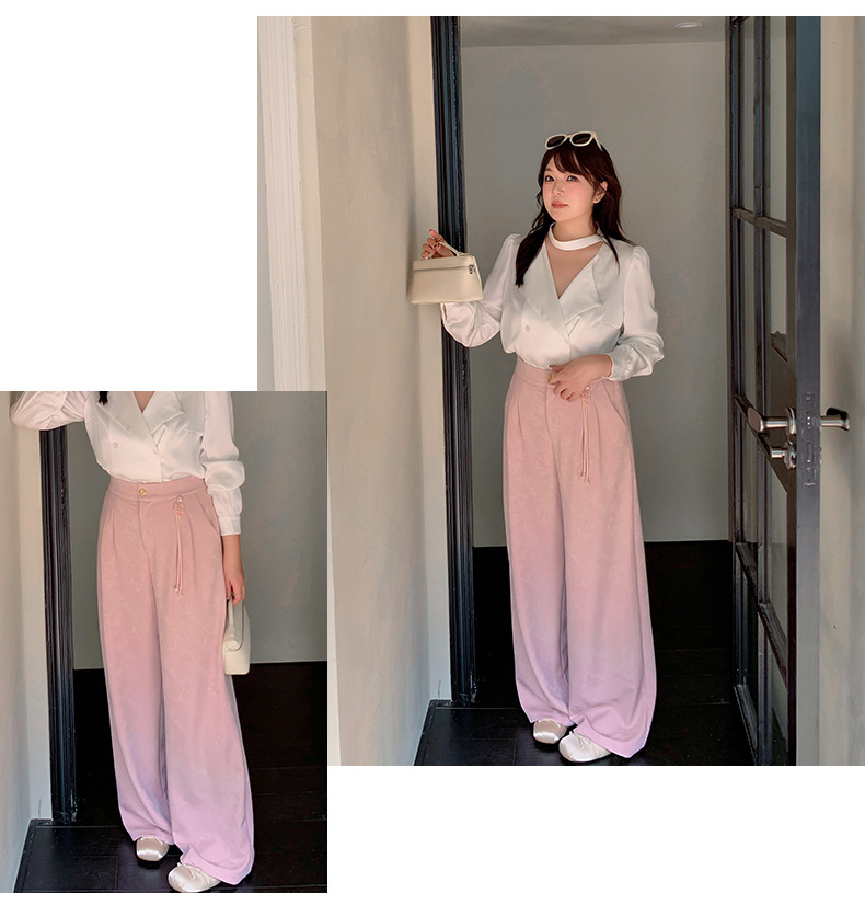 大きいサイズ レディース チャイナデザインジャカードストレートパンツ LL 3L 4L 5L