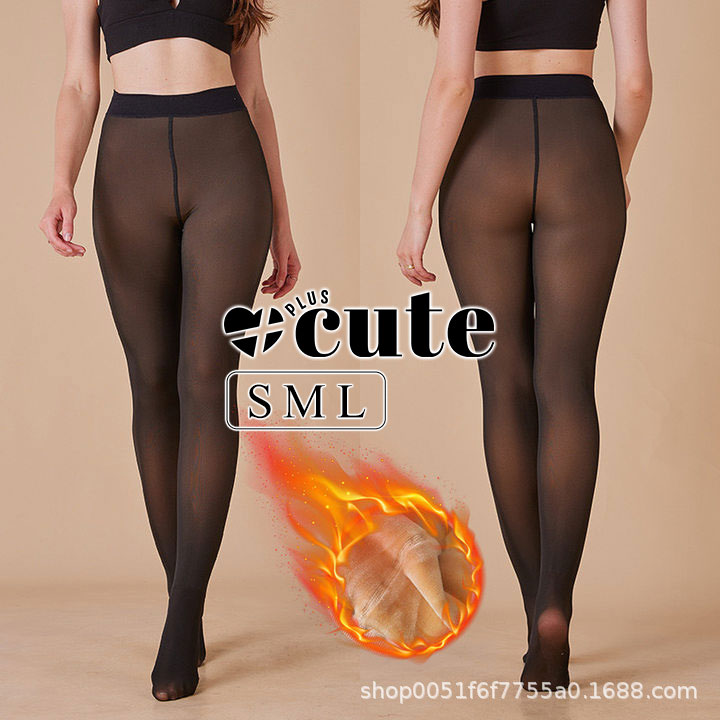 大きいサイズ レディース 暖かいフリース裏地付き透けて見えるタイツ S M L