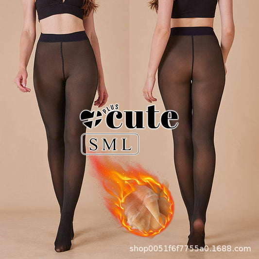 大きいサイズ レディース 暖かいフリース裏地付き透けて見えるタイツ S M L