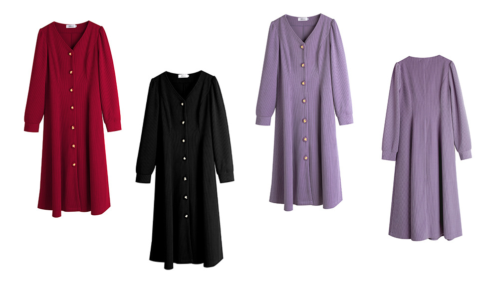 大きいサイズ レディース VネックボタンダウンAラインワンピース LL 3L 4L 5L