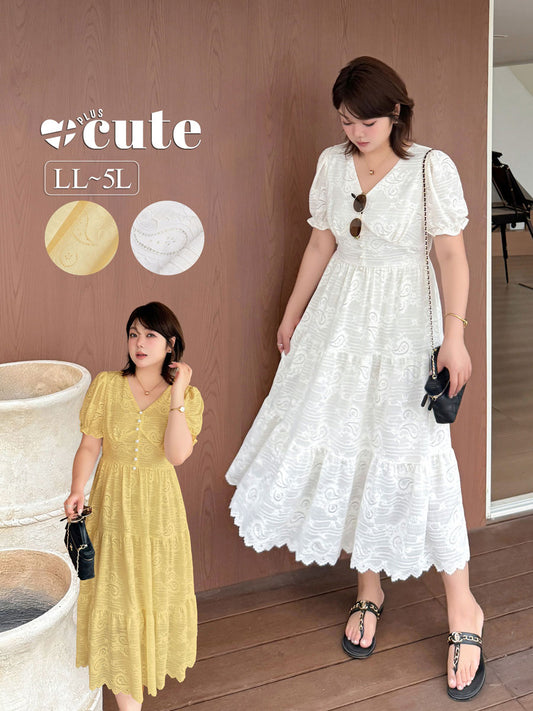 大きいサイズ レディース Vネックペイズリーレースティアードワンピース LL 3L 4L 5L