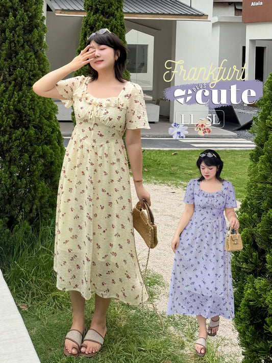 大きいサイズ レディース リボン付きフリル小花柄ワンピース LL 3L 4L 5L