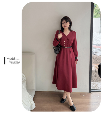 大きいサイズ レディース フリルVネックダブルブレストワンピース（ベルト別売） LL 3L 4L 5L