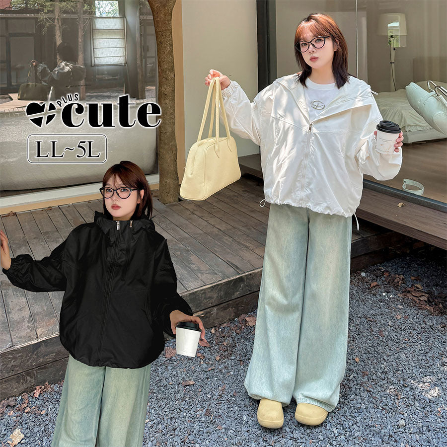 大きいサイズ レディース フード付きハイカーゴダブルジッパージャケット LL 3L 4L 5L