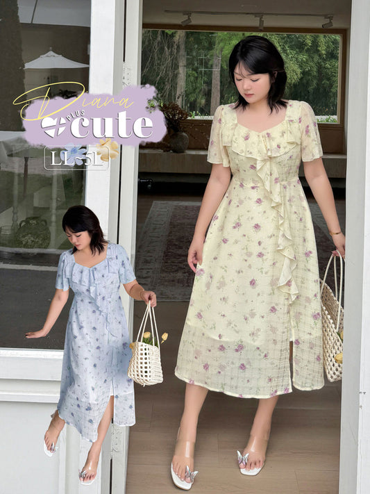 大きいサイズ レディース フレンチフリル花柄プリントワンピース LL 3L 4L 5L