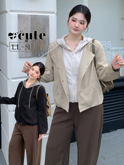 大きいサイズ レディース レイヤード風フーディー ドッキングブルゾン LL 3L 4L 5L