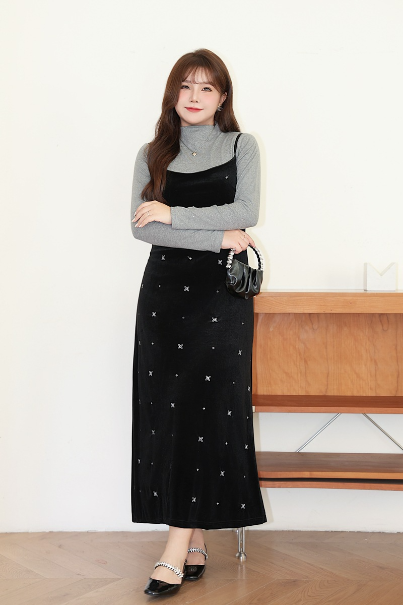 大きいサイズ レディース インナートップス+ベルベットキャミソールワンピース（ショート/ロング） LL 3L 4L 5L