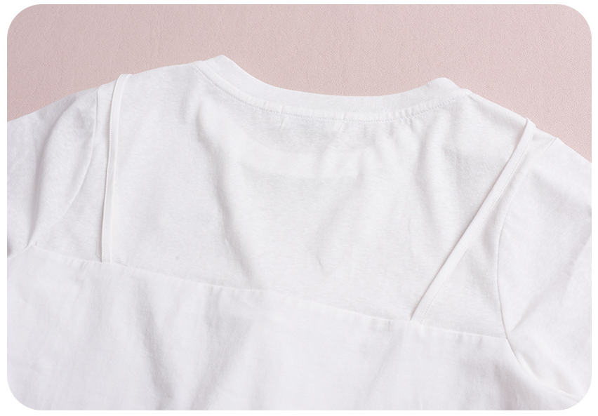 大きいサイズ レディース フェイクレイヤードレースリボンTシャツ LL 3L 4L 5L