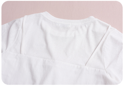 大きいサイズ レディース フェイクレイヤードレースリボンTシャツ LL 3L 4L 5L