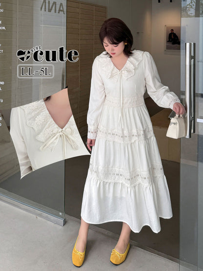 大きいサイズ レディース ジャカードレースロマンチックレトロワンピース LL 3L 4L 5L