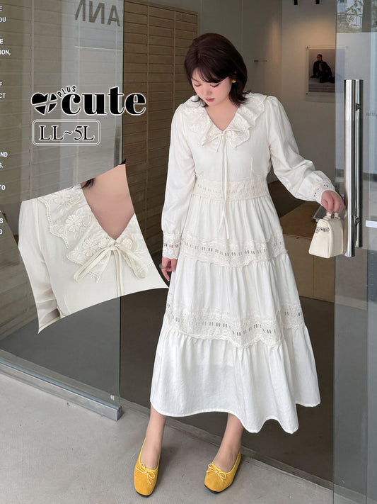 大きいサイズ レディース ジャカードレースロマンチックレトロワンピース LL 3L 4L 5L