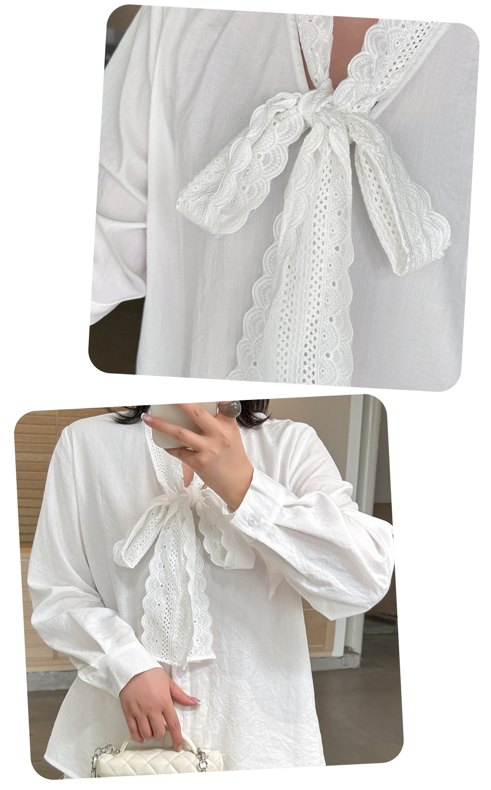大きいサイズ レディース レースリボンフレンチホワイトブラウス LL 3L 4L 5L