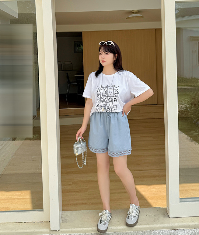 大きいサイズ レディース レース無地ゆったりカジュアルショートパンツ LL 3L 4L 5L