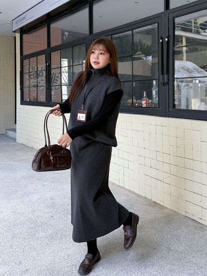 大きいサイズ レディース セットアップ（ニットベスト+ブラックシャツ+スカート別売）LL 3L 4L 5L