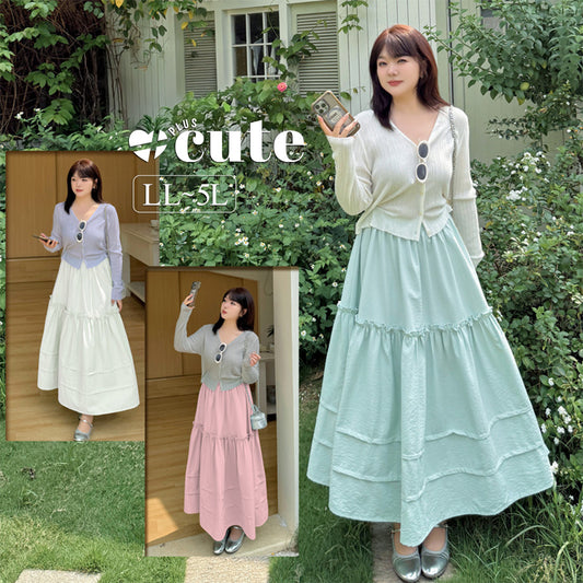 大きいサイズ レディース 花のつぼみ型ふんわりフリルロングスカート LL 3L 4L 5L