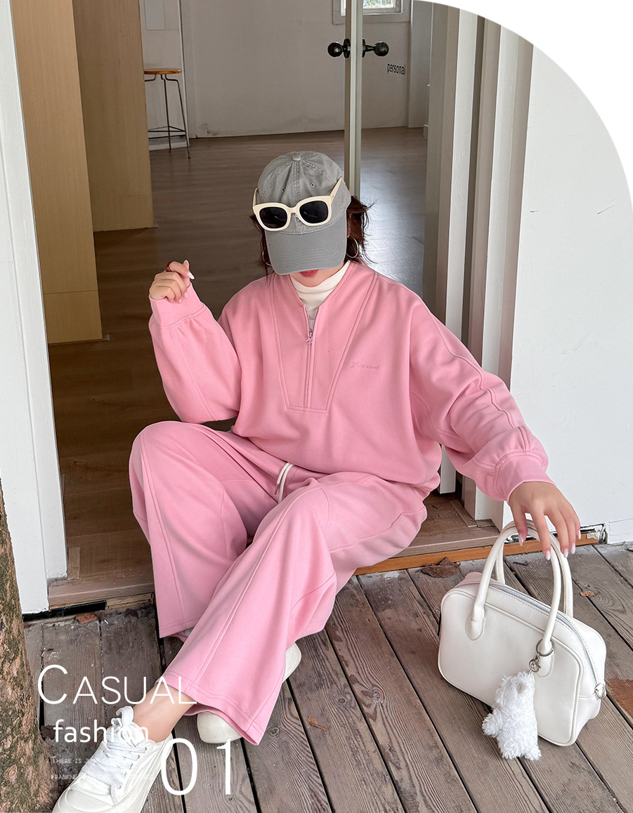 大きいサイズ レディース コットンニットカジュアルツーピーススウェットセットアップ 3L 4L 5L