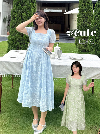 大きいサイズ レディース 楊柳プリーツ花柄スクエアネックワンピース LL 3L 4L 5L