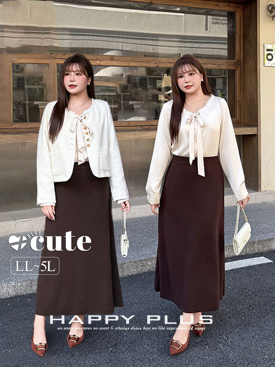 大きいサイズ レディース 3ピース（ニットスカート＋ジャケット＋リボンブラウス別売）LL 3L 4L 5L