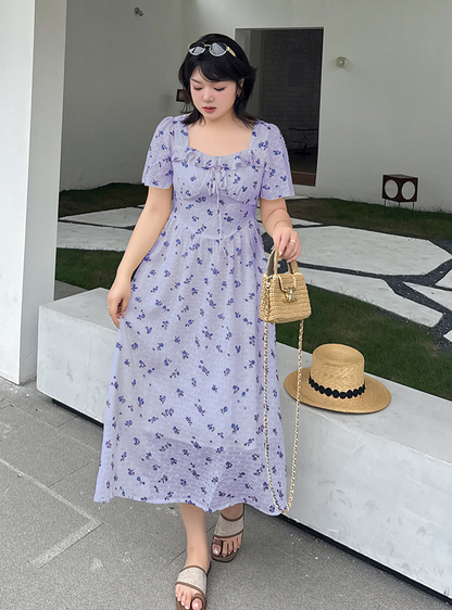 大きいサイズ レディース リボン付きフリル小花柄ワンピース LL 3L 4L 5L